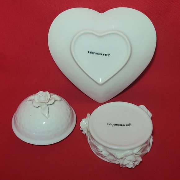 VTG Godinger Porcelain White Rose Dish & Trinket Box - Picture 5 of 14